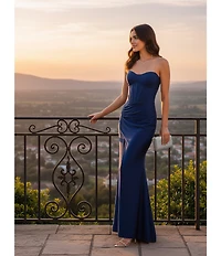 Midnight Doll Jersey Satin Knit Strapless Corseted Dress