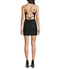 Midnight Doll Jersey Satin V-Neck Rhinestone Strap Bodycon Dress