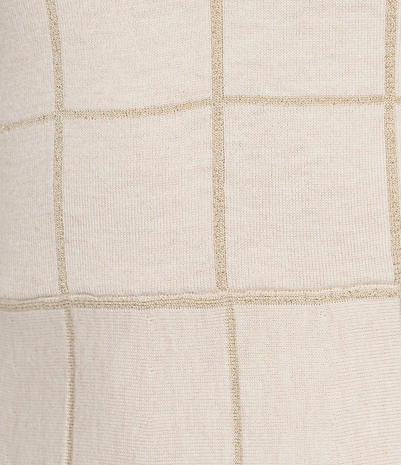 Midnight Doll Lurex Grid Plaid Long Sleeve Puff Mock Neck Dress