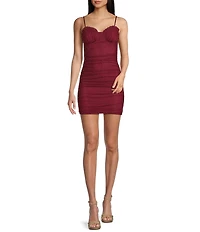 Midnight Doll Mesh Pearl Sweetheart Neck Ruched Dress