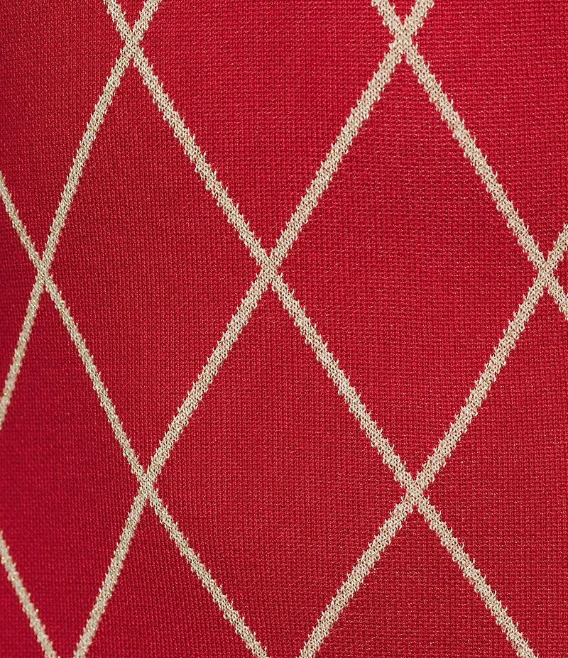 Midnight Doll Metallic Knit Windowpane Plaid High Neck Long Sleeve Sweater Dress