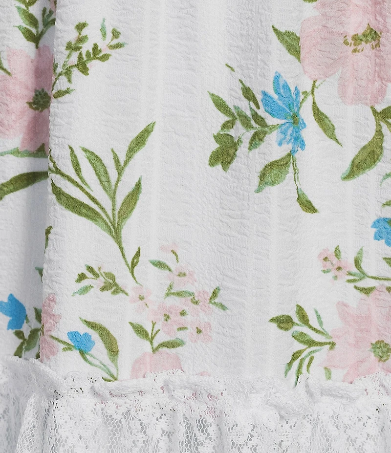 Midnight Doll Mixed Floral Printed Lace Flutter Sleeve Tiered Dress