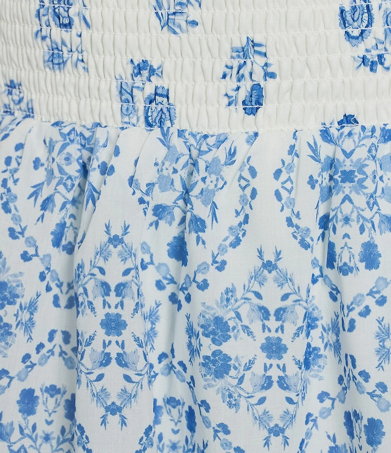 Midnight Doll Mixed Printed Tie Shoulder Smocked Tiered Dress