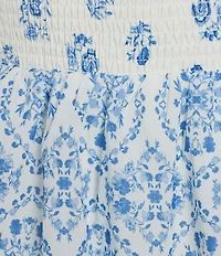 Midnight Doll Mixed Printed Tie Shoulder Smocked Tiered Dress