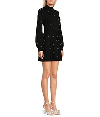 Midnight Doll Mock Neck Long Sleeve Pearl Sweater Dress
