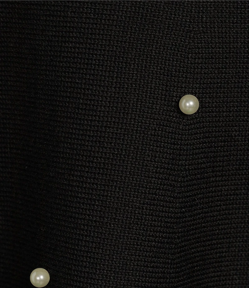 Midnight Doll Mock Neck Long Sleeve Pearl Sweater Dress