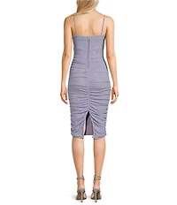 Midnight Doll Pattern Glitter Knit V-Neck Shirred Midi Dress