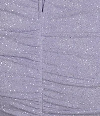 Midnight Doll Pattern Glitter Knit V-Neck Shirred Midi Dress