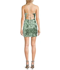 Midnight Doll Patterned Sequin V-Neck Lace Up Back Bodycon Dress