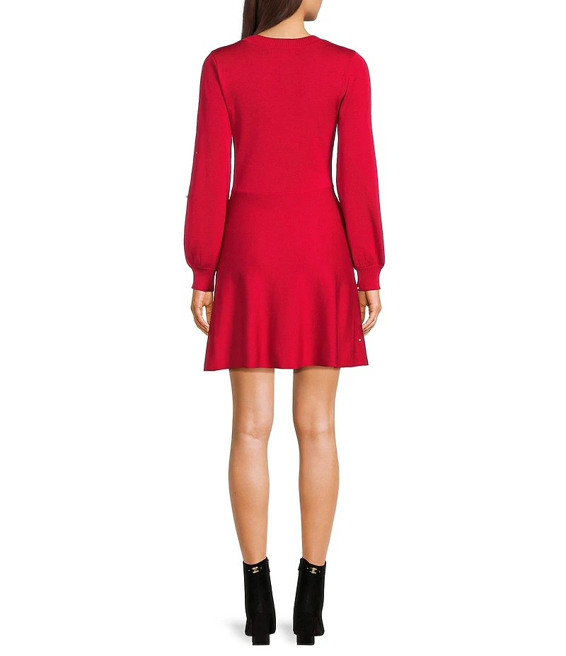 Midnight Doll Pearl Embellished Long Sleeve Sweater Knit Dress
