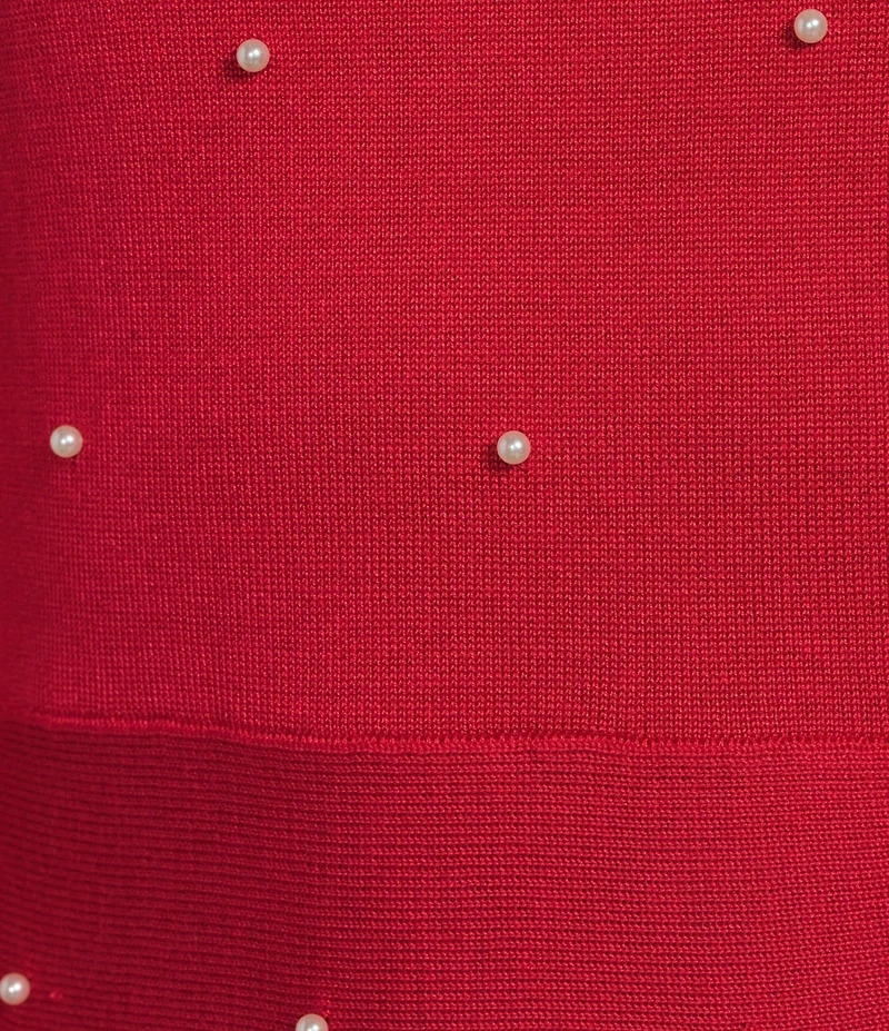 Midnight Doll Pearl Embellished Long Sleeve Sweater Knit Dress