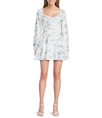 Midnight Doll Poplin Toile Printed Sweetheart Neck Long Sleeve Dress