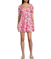 Midnight Doll Printed Bubble Textured Puff Sleeve Tie Back Dress