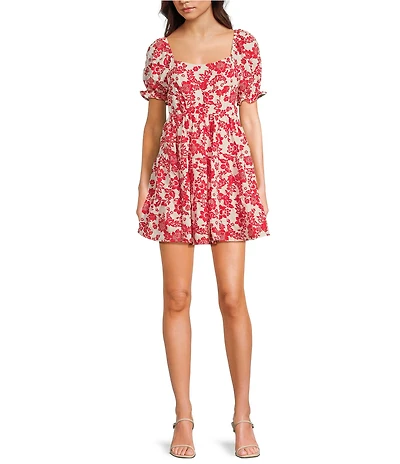 Midnight Doll Printed Bubble Textured Puff Sleeve Tie Back Dress
