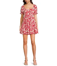 Midnight Doll Printed Bubble Textured Puff Sleeve Tie Back Dress