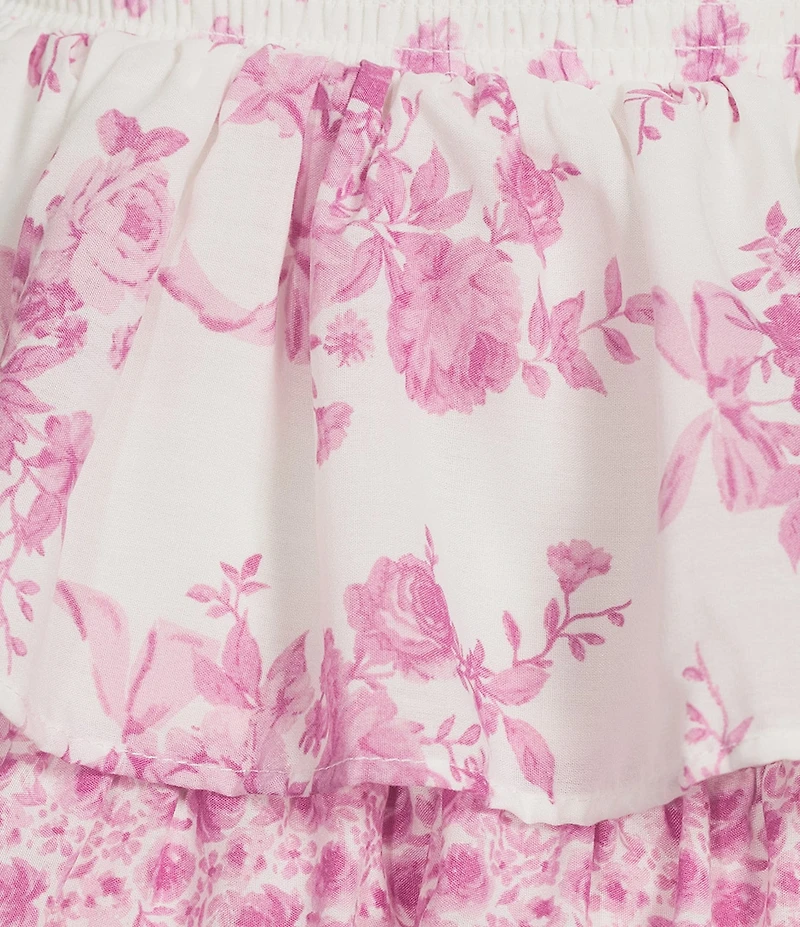 Midnight Doll Printed Tie Strap Smocked Bodice Tiered Mini Dress