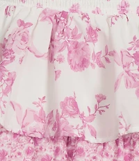 Midnight Doll Printed Tie Strap Smocked Bodice Tiered Mini Dress