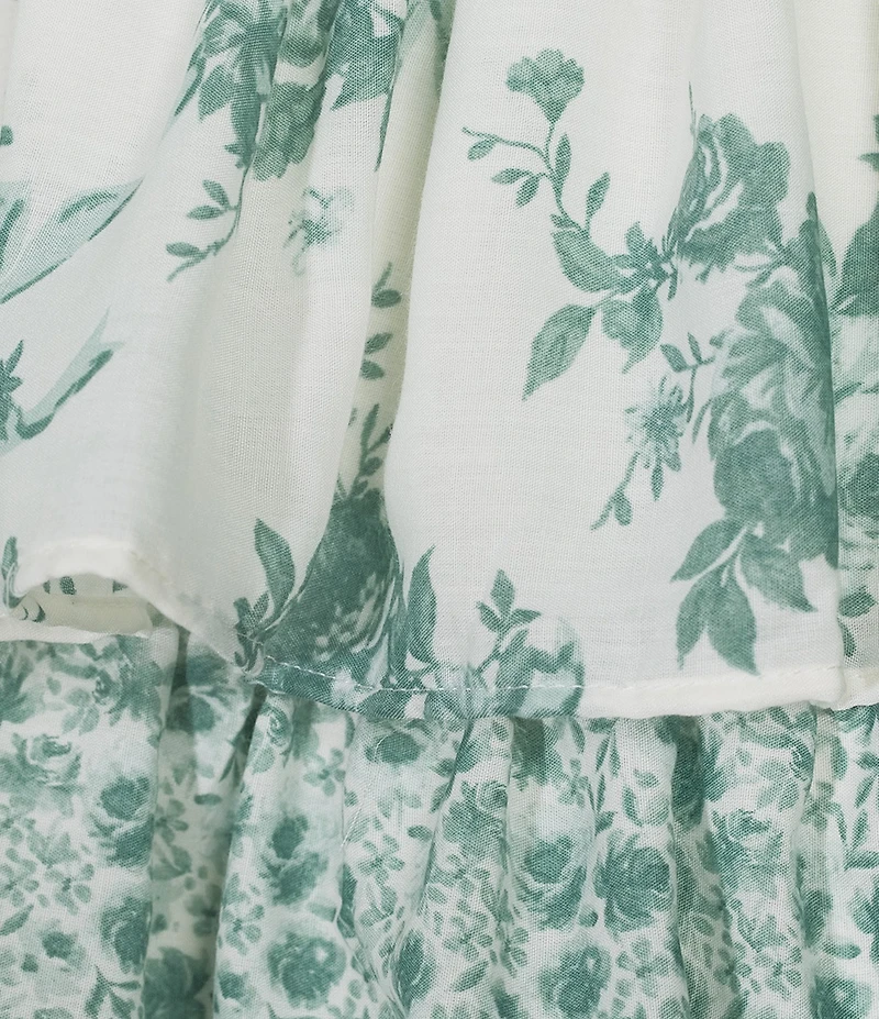 Midnight Doll Printed Tie Strap Smocked Bodice Tiered Mini Dress