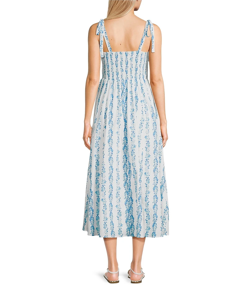 Midnight Doll Floral Printed V-Neck Tie Strap Midi Dress
