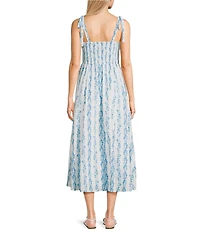 Midnight Doll Floral Printed V-Neck Tie Strap Midi Dress