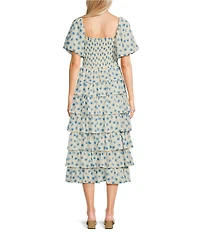 Midnight Doll Puff Short Sleeve Tiered Ruffle Dress