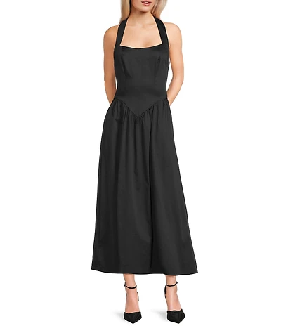 Midnight Doll Sateen Halter Neck Maxi Dress