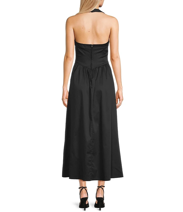 Midnight Doll Sateen Halter Neck Maxi Dress