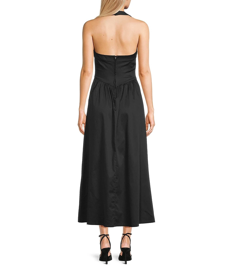 Midnight Doll Sateen Halter Neck Maxi Dress