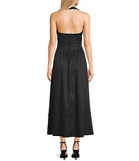 Midnight Doll Sateen Halter Neck Maxi Dress