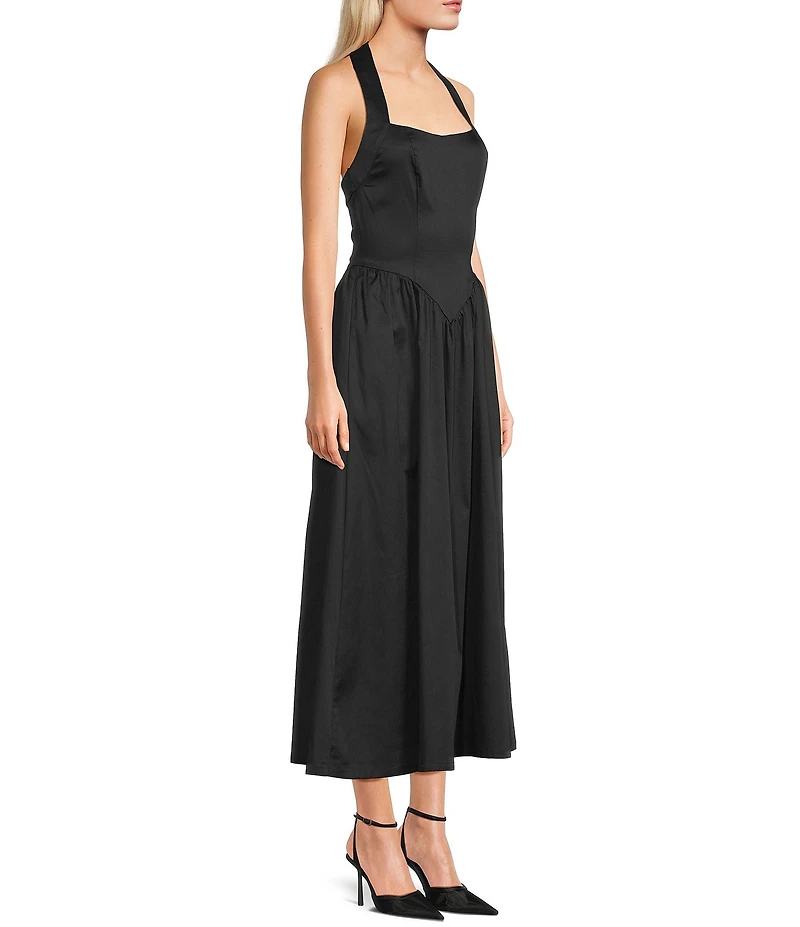 Midnight Doll Sateen Halter Neck Maxi Dress