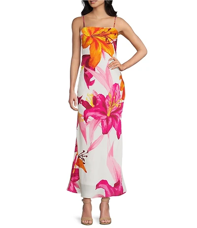 Midnight Doll Satin Floral Printed Maxi Dress
