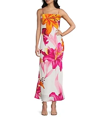 Midnight Doll Satin Floral Printed Maxi Dress