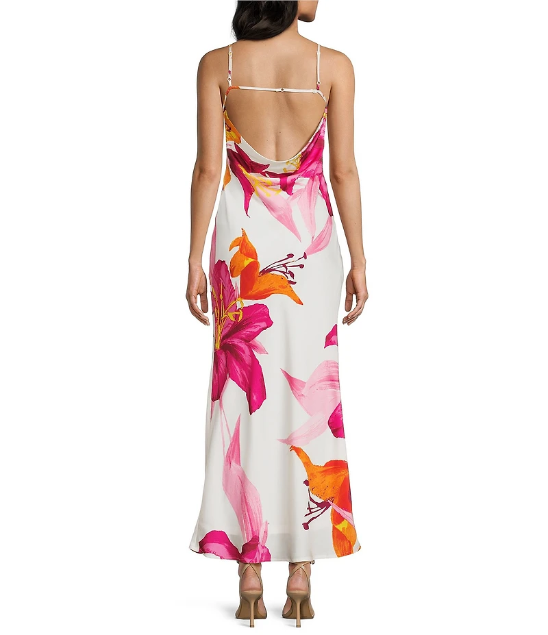 Midnight Doll Satin Floral Printed Maxi Dress