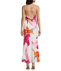 Midnight Doll Satin Floral Printed Maxi Dress