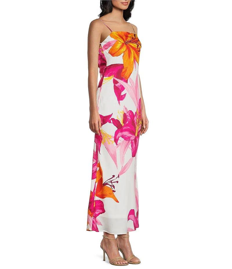 Midnight Doll Satin Floral Printed Maxi Dress