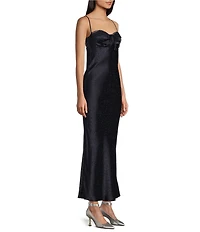 Midnight Doll Satin Jacquard Spaghetti Strap Back Cut Out Long Dress