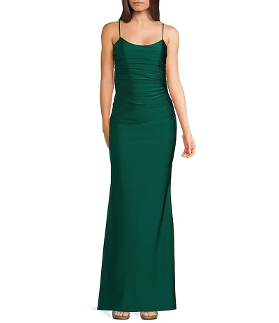 Midnight Doll Satin Knit Scoop Neck Bow Back Dress