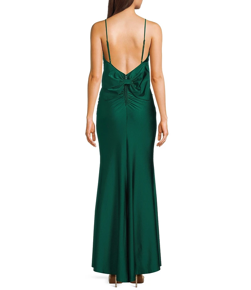 Midnight Doll Satin Knit Scoop Neck Bow Back Dress