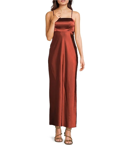 Midnight Doll Satin Square Neck Drape Back Long Dress