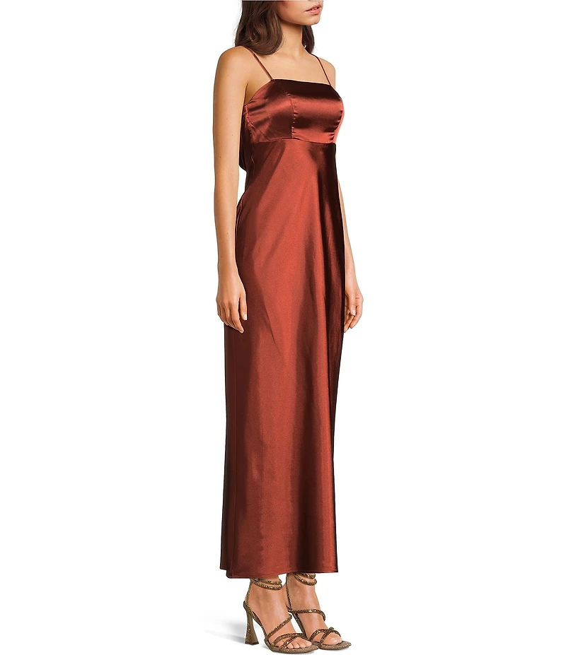 Midnight Doll Satin Square Neck Drape Back Long Dress