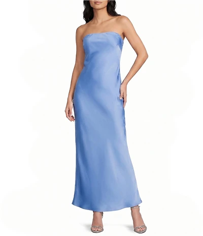 Midnight Doll Satin Strapless Open Cowl Bar Back Maxi Tube Dress