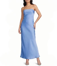 Midnight Doll Satin Strapless Open Cowl Bar Back Maxi Tube Dress