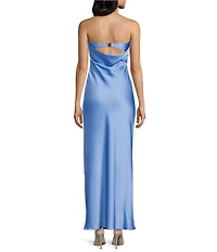 Midnight Doll Satin Strapless Open Cowl Bar Back Maxi Tube Dress