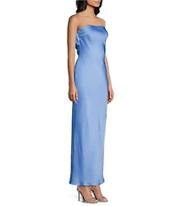 Midnight Doll Satin Strapless Open Cowl Bar Back Maxi Tube Dress