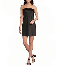 Midnight Doll Satin Strapless Open Cowl Bar Back Tube Dress