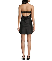 Midnight Doll Satin Strapless Open Cowl Bar Back Tube Dress