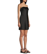 Midnight Doll Satin Strapless Open Cowl Bar Back Tube Dress