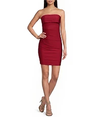 Midnight Doll Satin Strapless Ruched Bodycon Dress
