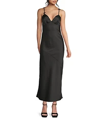 Midnight Doll Satin V-Neck Bow-Accented Maxi Dress