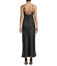 Midnight Doll Satin V-Neck Bow-Accented Maxi Dress